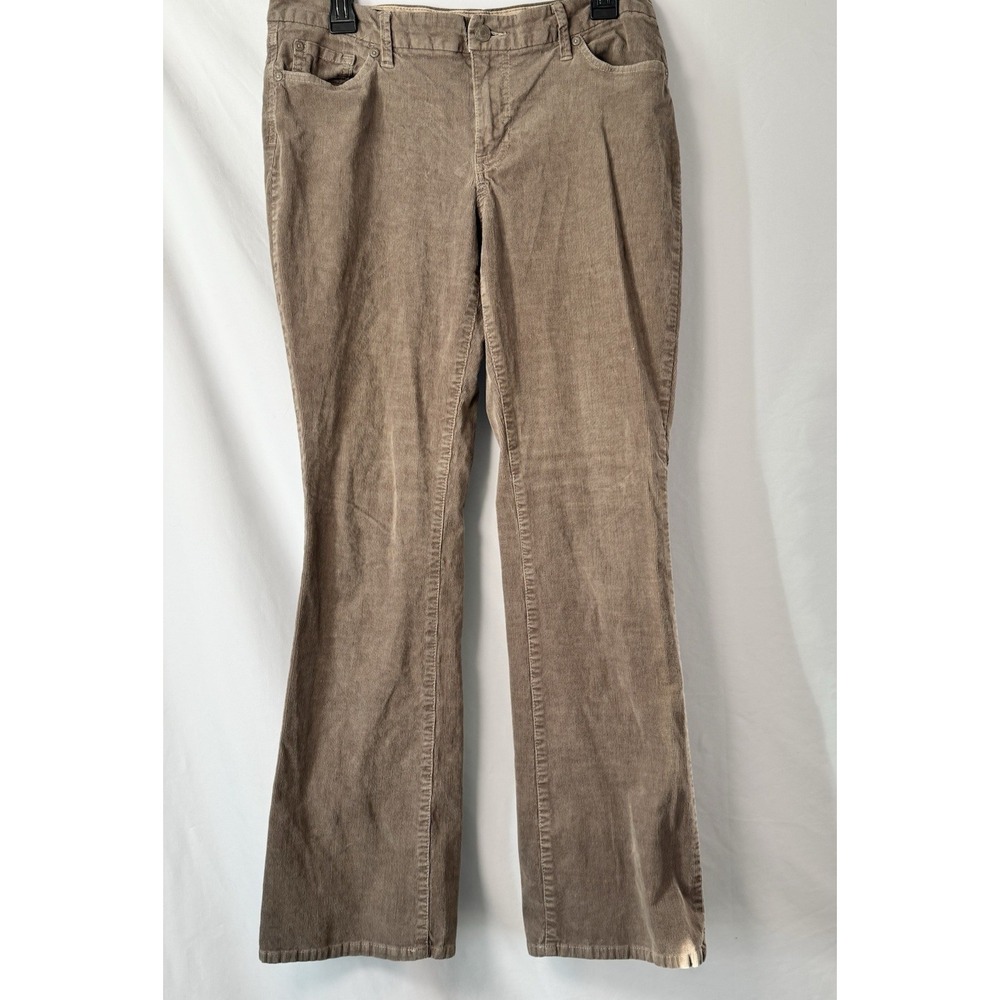 ana Women's Slim Fit Brown Corduroy Boot Cut Pants Size 10 Snap Back Pocket